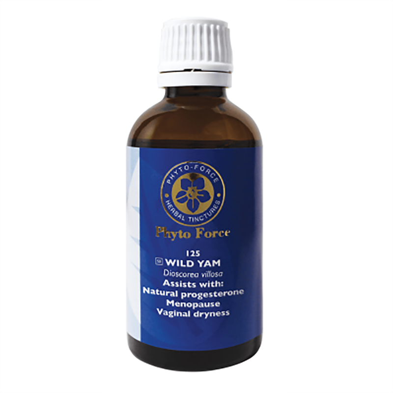 Bottle of Phyto Force Wild Yam tincture on a white background